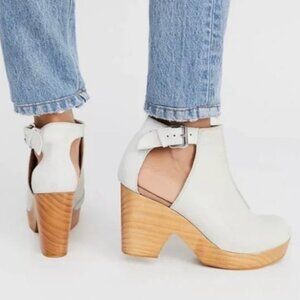 Free People Amber Orchard Clog Cream White Leather & Suede Wood Clogs 36 / 6